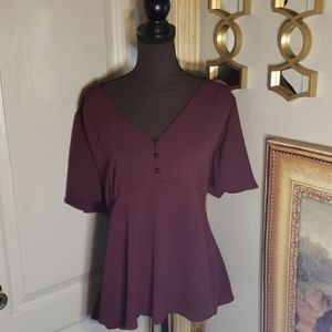 NWT ~ ADAR 2X Babydoll Burgundy Top.